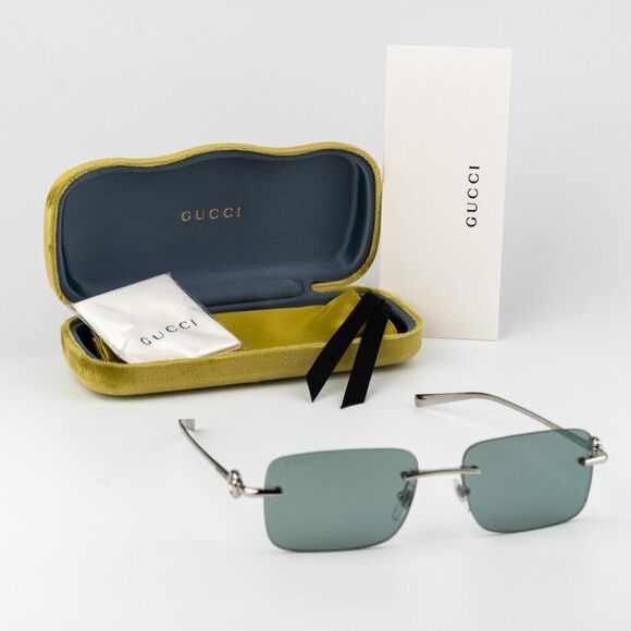 Gucci Women Sunglasses Silver Green Mirror Rectangle GG1703S 002 BRAND NEW main image 14